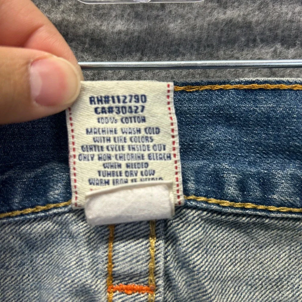True Religion‎ Straight Mens Jeans 38 Medium Wash Frayed Horseshoe Logo USA